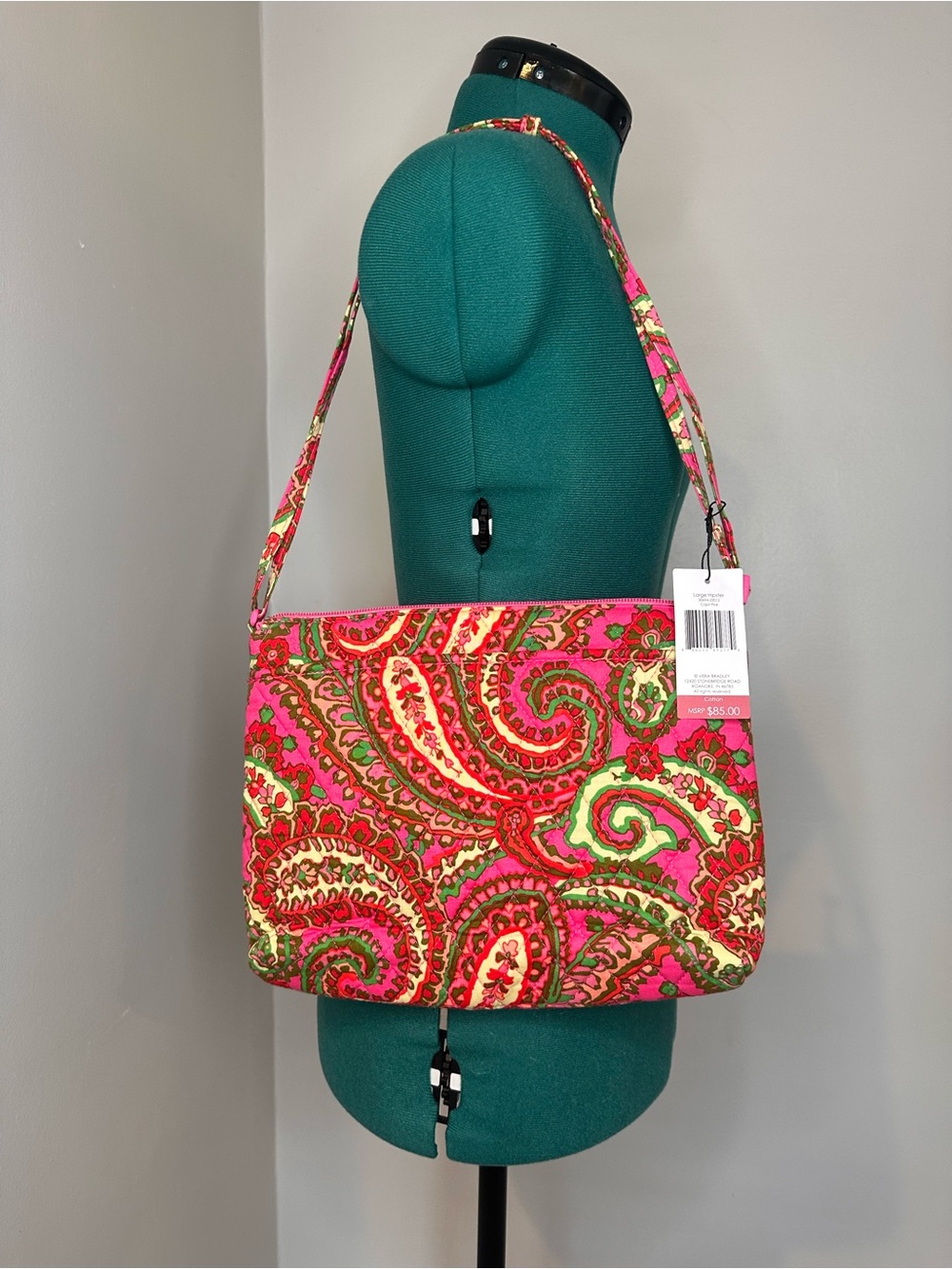 Vera Bradley Pink Paisley Shoulder Bag with Green Accents